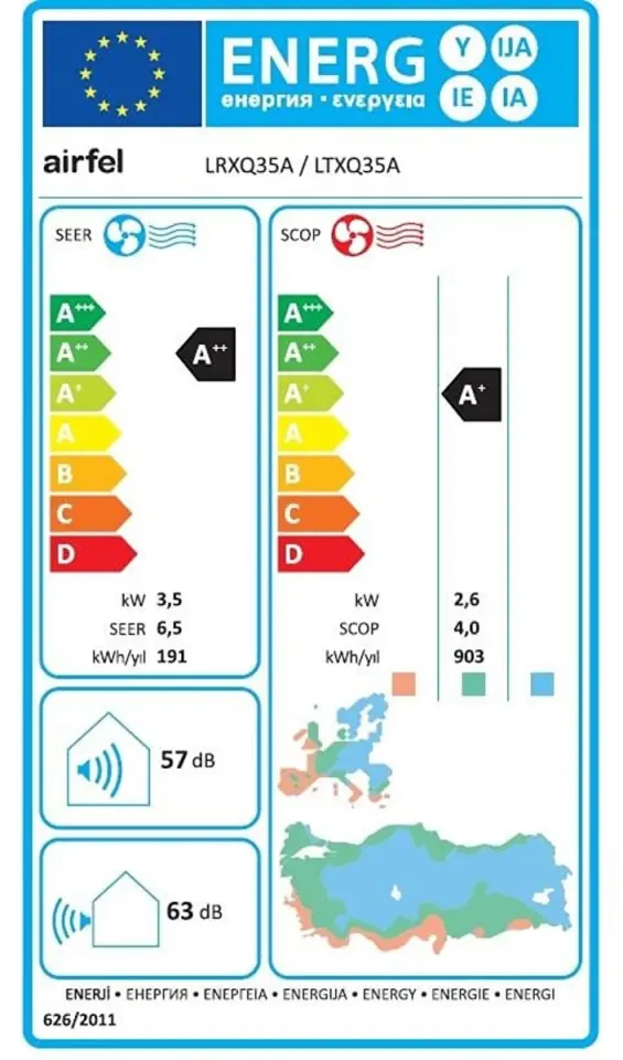 Airfel LTXM35N 12000 BTU R32 A++ Inverter Duvar Tipi Klima